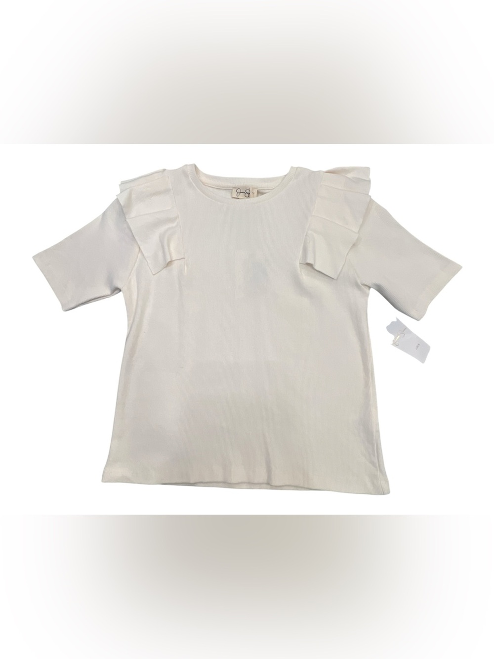 Jessica Simpson Girls Sea Salt Solid Knit Ruffle Sleeve Crew Neck T-Shirt 14-16